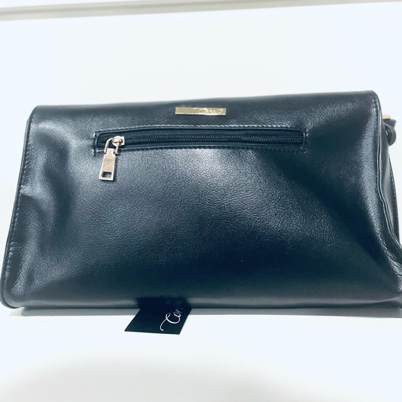 CORELLI | Black cute clutch with gold detail and long leather removable strap - Picture 6 of 8